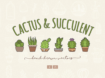 Hand Drawn Cactus & Succulent Vectors cactus hand drawn succulent vector