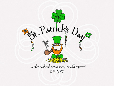 St. Patrick's Day Vectors gold pot hand drawn holiday irish leprechaun shamrock st patricks