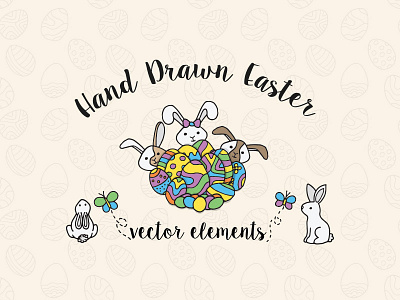 Hand Drawn Easter Elements basket bunny chocolate easter easter egg hand drawn illustration