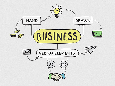 Hand Drawn Business Elements business flow chart hand drawn illustration pie chart