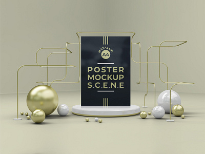 Metallic A4 Poster Mockup Scene 3d metallic mockup photoshop