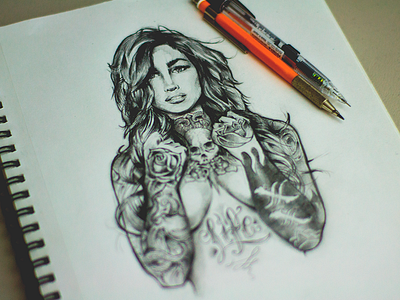 Inked Girl draw girl handmade. inked pencil tattoo