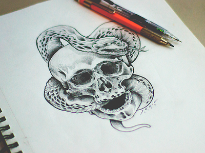 Skull Snake design draw handmade pencil sketch skull snake tattoo