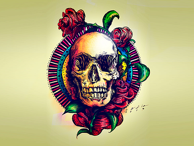 Skull Rose color death ink rose skull tattoo