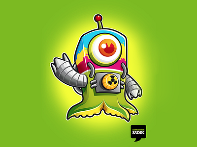 Alien alien big eye cmyk color green octopus robot