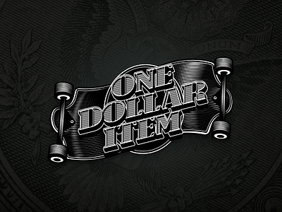 One Dollar Item engrave etching illustration logo longboard social project vector