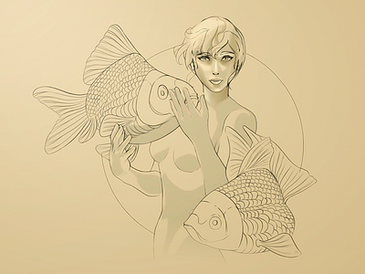 Girl / Fish fish girl illustration outline photoshop shading test wacom