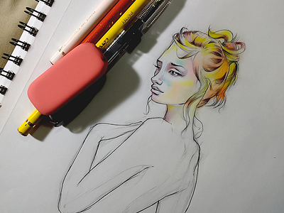 Sketch Girl draw girl handmade pastel pencil sketch wip