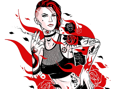 Girl on fire duotone fire girl illustration red tattoo