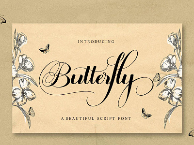 Butterfly calligraphy font girl script typography wedding