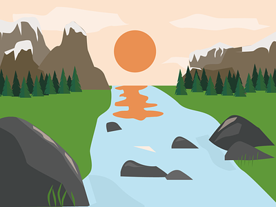 Illustration adobe illustrator design designer dribbble forest graphic design illustration illustrator landscape mountains river sunset vector