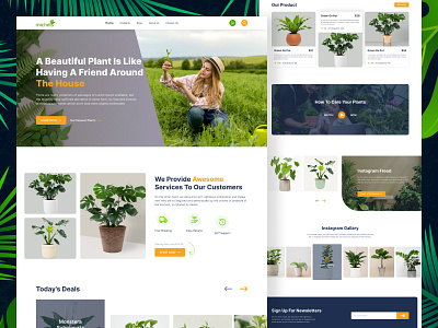 Plants Shop Landing Page Design clean design ecommerce fresh garden green homepage interior landing page monstera nature plant plant shop plant store plants pot tree trendy design ui design ux design workspace