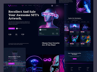 NFT Landing Page Design art bitcoin blockchain cryptoart cryptocurrency dark ethereum exploration home page landing page marketplace nft nft collection nft market nft marketplace platform token uiux web design website