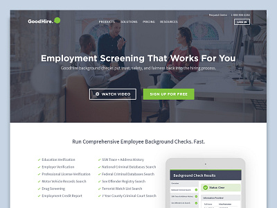 Goodhire Landing Page background check employment screening home page landing page website