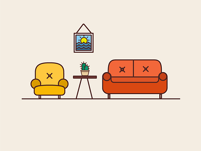 Colorful living room icons illustration living room sofa