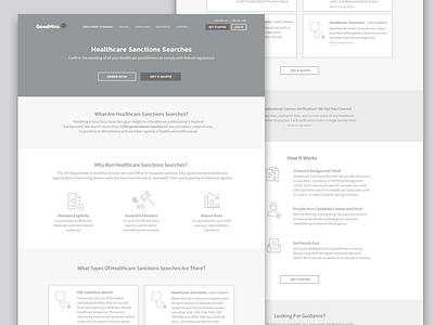 Wireframe for Healthcare Sanctions Page medical mock prototype visual wireframe