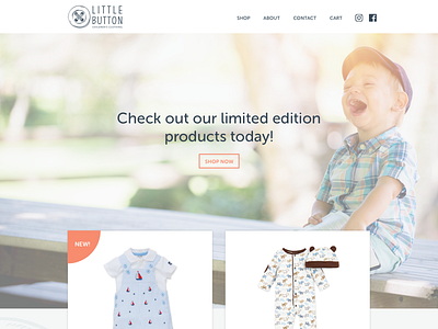 Little Button clothing design featured home kids page products website