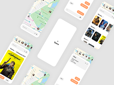 Space activity connect design event friend go map nearby orange place space ui ux white