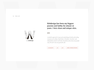 About me - what I do about clean marble minimal personal portfolio services webdesign white whitespace