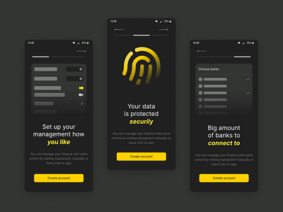 Onboarding for financial management app 3d app dark theme figma financial app mobile onboarding ui ux