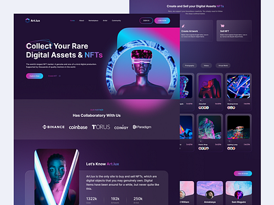 Art.lux - NFT Marketplace 3d bitcoin blockchain cryptoart eth etherium glass effect glassmorphism gradient landing page metamask nft nft landing nftmarketplace nfts opensea token ui ux web design