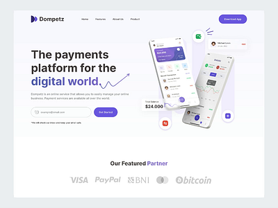 Dompetz - Wallet Hero Section animation bank clean ewallet finance fintech glassmorphism hero hero section minimalist mockup money motion motion graphics payment ui uidesign wallet web design