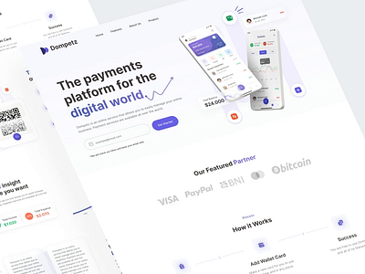 Dompetz - Wallet Landing Page Animation animation bank bank app clean ewallet finance financial fintech glass glassmorphism landing page minimalist money motion payment ui wallet website