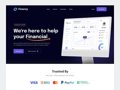 Financy - Hero Section 3d bank chart clean design finance financial fintech hero hero section landing page minimalist mockup money payment statistic transaction ui wallet website