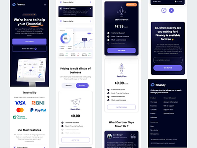 Financy - Mobile Landing Page 3d animation bank chart clean design finance fintech landing page minimalist mobile mockup money motion graphics payment statistic transaction ui wallet website