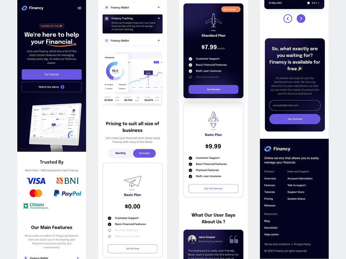 Financy - Mobile Landing Page by Zaim Maulana for Elux Space on Dribbble