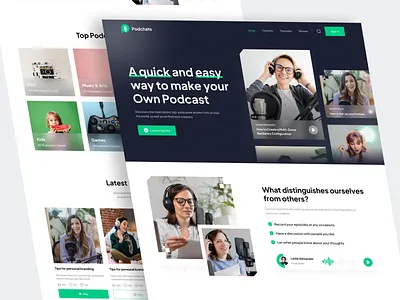 Podchats - Podcast Landing Page audio b2b clean design entertainment landing page minimalist music podcast podcaster podcasting radio saas spotify saas ui web web design website