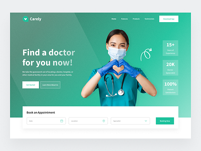 Carely - Doctor Hero landing Page appointment clean clinic consultation design doctor health healthcare hero hospital landing page medical minimalist mockup patient reminder schedule ui web design website