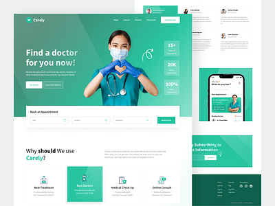 Carely - Doctor Landing Page appointment clean clinic consultation design doctor health healthcare hospital landing page medical minimalist mockup patient reminder schedule testimonials ui web design website