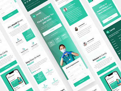 Carely - Responsive Landing Page appointment clinic consultation design doctor health healthcare hospital landing page medical minimalist mockup patient reminder responsive schedule testimonials ui web design website