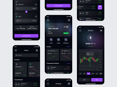 Cryptly - Crypto App app app design app ui bitcoin clean crypto cryptocurrency darkmode finance fintech glassmorphism gradient investment ios app mobile popular popularshot trading trending wallet