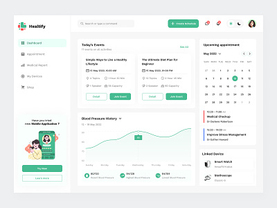 Healtify - Health Dashboard appointment chart clean clinic dashboard dashboard dashboardui doctor health healthapp healthcare healthindustry hospitalmanagement medical dashboard medical management medicine patient patient dashboard patientmanagement schedule ui