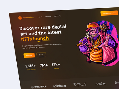 NFTmonkey-NFT Launchpad binance blockchain crypto cryptocurrency landing page monkey monkey nft nft nft card nft landing page nft web nft web design nft website nftart ux web design website design