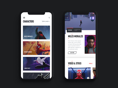 The page of "Spider-Man: Into the Spider-Verse" characters app characters miles morales movie spider man
