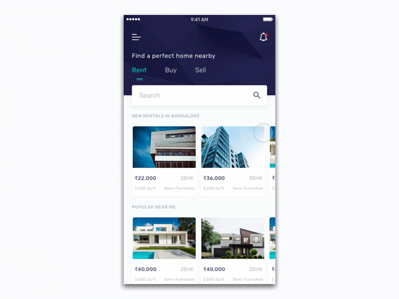 Exploring Principle - Rental app blue city dark green interaction minimal mobile principle rental search steps