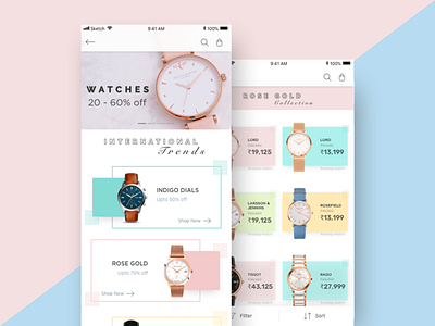 E-commerce App app minimal mobile pastel watches