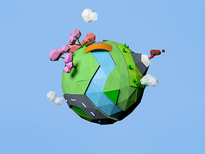 Low Poly Earth 3d c4d city earth low mountain poly tree
