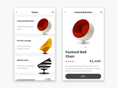 Furniture App app chair design ecommerce furniture interfac layout ui ux