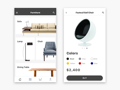 Furniture App 2 app chair design ecommerce furniture interfac layout ui ux