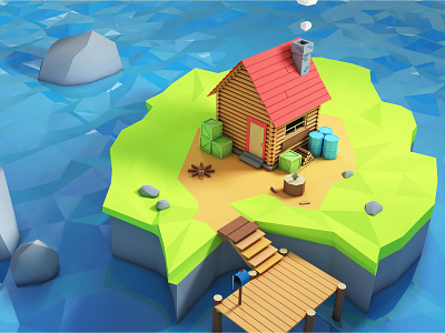 Welcome to Redscarf 3d c4d cinema4d house low poly model sea
