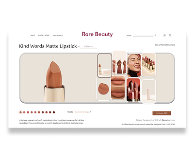 RARE BEAUTY - Kind words matte lipstick showcase page UI