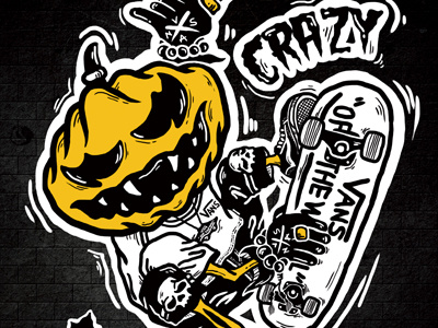 Crazy Halloween asura dark halloween illustration monster skateboard vans yellow
