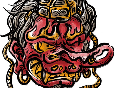 Hyakkiyakou asura dark ghosts graphic illustration japanese monster myth red tattoo washpainting