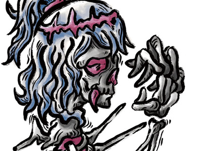 Hyakkiyakou-bone girl asura dark graphic illustration japanese monster myth skull tattoo washpainting