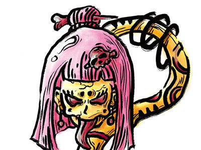 Hyakkiyakou-fly head asura dark graphic illustration japanese monster myth pink tattoo washpainting