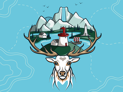 Journey to the North 2d adobe illustrator animal deer design entertainment graphic design horns iceland illustration impression nature north norway poster power tourism travel trip vector